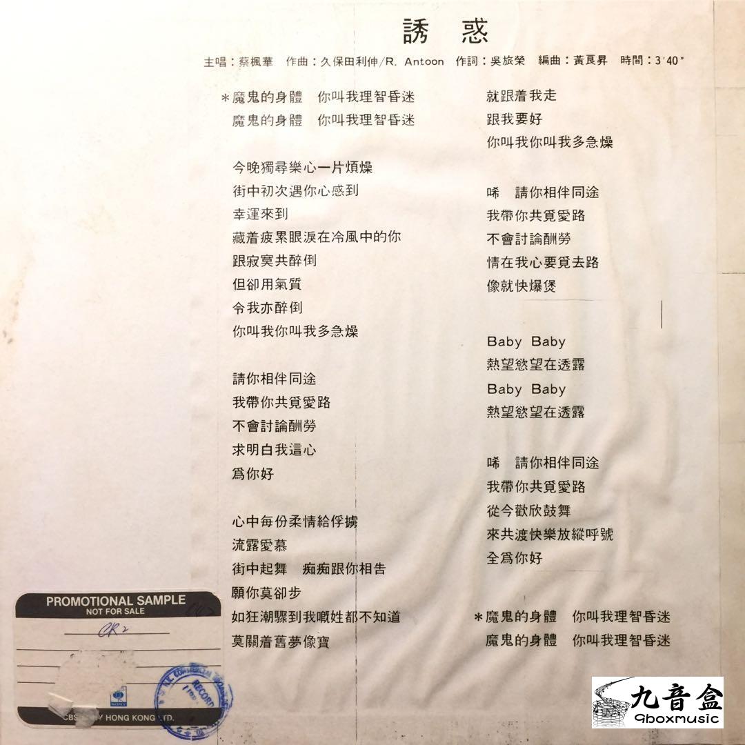 蔡楓華《誘惑 白版》黑膠LP黑膠盤面實拍｜九音盒收購