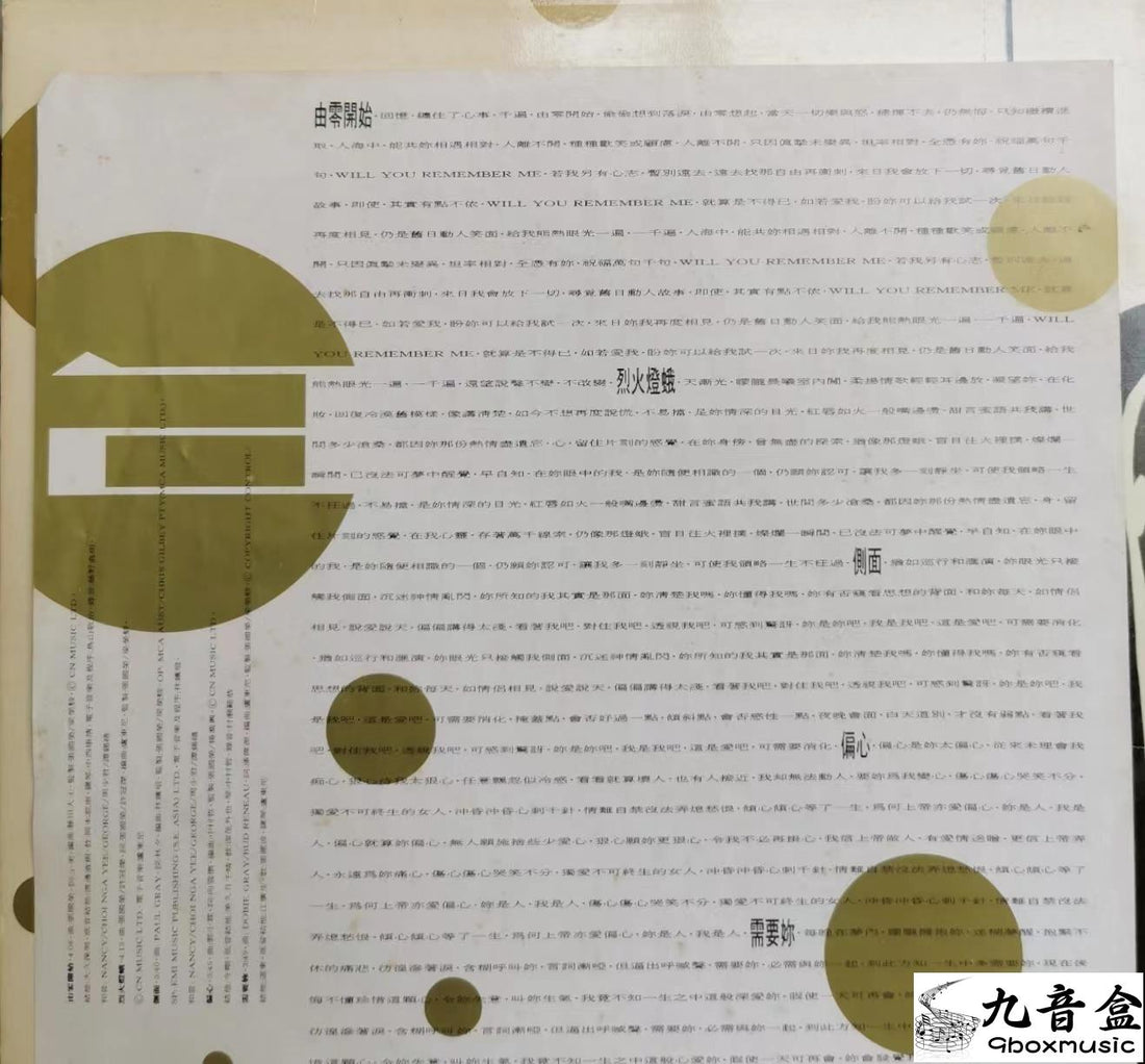 張國榮《由零開始 / 側面》黑膠LP封底與曲目資訊｜九音盒上門回收